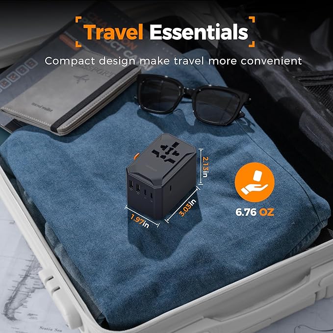 TESSAN Universal Travel Adapter, GaN 65W International Power Adapter with 5 USB Ports (3 USB C), Worldwide Plug Adaptor for US to Europe UK France Germany Spain Australia (Type C G A I), Black