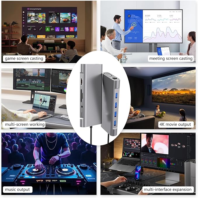 11-in-1 USB C Hub Multiport Adapter, USB C Docking Station with 4K HDMI, VGA 1080P, 100W PD, Ethernet, SD/TF, Audio, USB 3.0 Port, Laptop Dock for MacBook Pro/Air, iPad, Windows