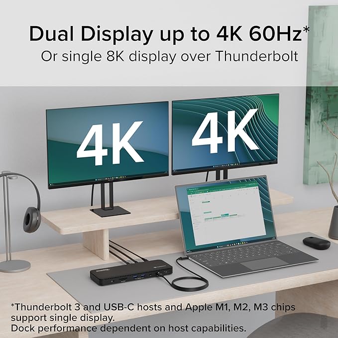 Plugable Thunderbolt 4 Dock with 100W Charging, Thunderbolt Certified, Laptop Docking Station Dual Monitor Single 8K or Dual 4K HDMI for Windows and Mac, 4X USB, Gigabit Ethernet (TBT4-UD5)