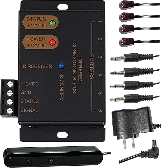 DEMAO ir Repeater Kit ，ir Extender ，Infrared Repeater System Kit Remote Controls Home Theater Out of Sight .Control 1 DMIR0106TA Ir Repearter Kit