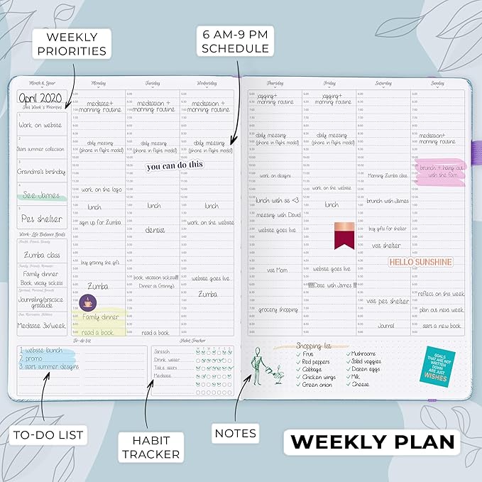 GoGirl Planner PRO Schedule - Undated Planner with Hourly Time Slots, Monthly, Weekly & Daily Organizer, Appointment Book for time Management, 7"x10" Hardcover, Lasts 1 Year - Periwinkle