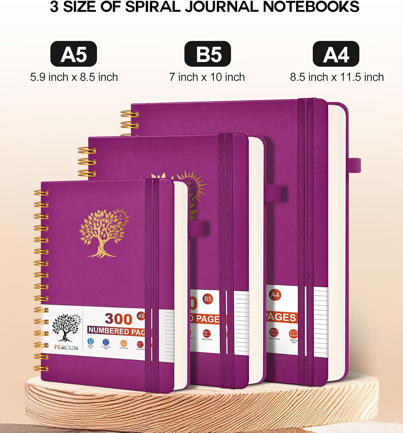 Large Spiral Notebook Journal for Women Men - 300 Numbered Lined Pages, College Ruled,B5 Hardcover Spiral Bound Notebook for School, Work, Note Taking, Writing, Leather Spiral Journal 7"x10"