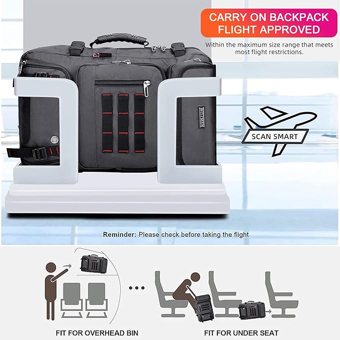 WITZMAN Carry on Travel Backpack for Men Women Airline Approved Convertible Nylon Duffle Backpack Luggage Bag (B682 Silvery Grey)