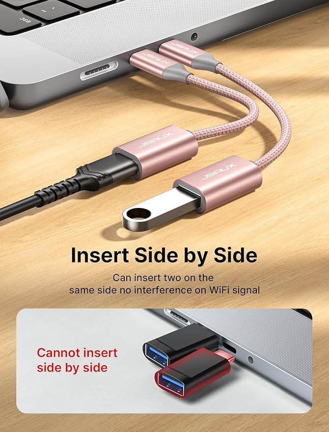 JSAUX USB C to USB 3.0 Adapter [2 Pack], USB C Male to USB Female OTG Cable Adapter Compatible with MacBook Pro/Air, iPhone 17 Pro Max/iPhone Air/16e/16/15 Series, Samsung Galaxy S25/S24/S23-Pink
