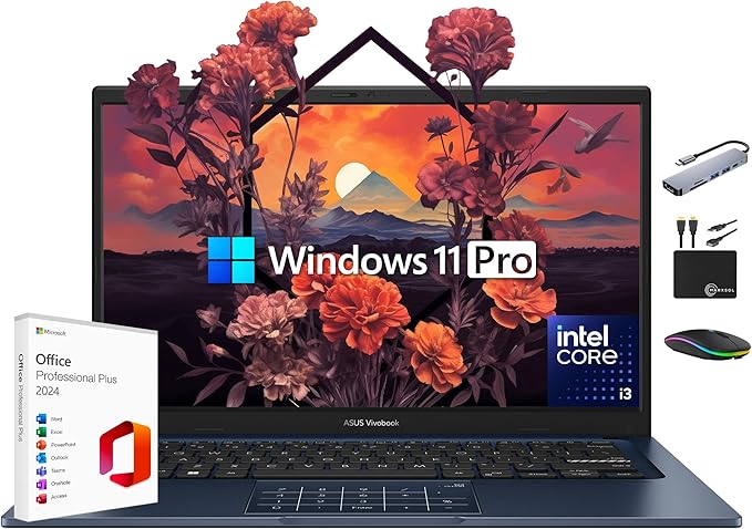 ASUS Vivobook Laptop 2025 Ultra Portable Business Computer, 14" FHD Display, 40GB RAM, 2.5TB Storage (2TB SSD + 500GB Ext), 6-Core Intel i3-1315U, MarxsolAccessory, Win 11 Pro, Lifetime Office 2024