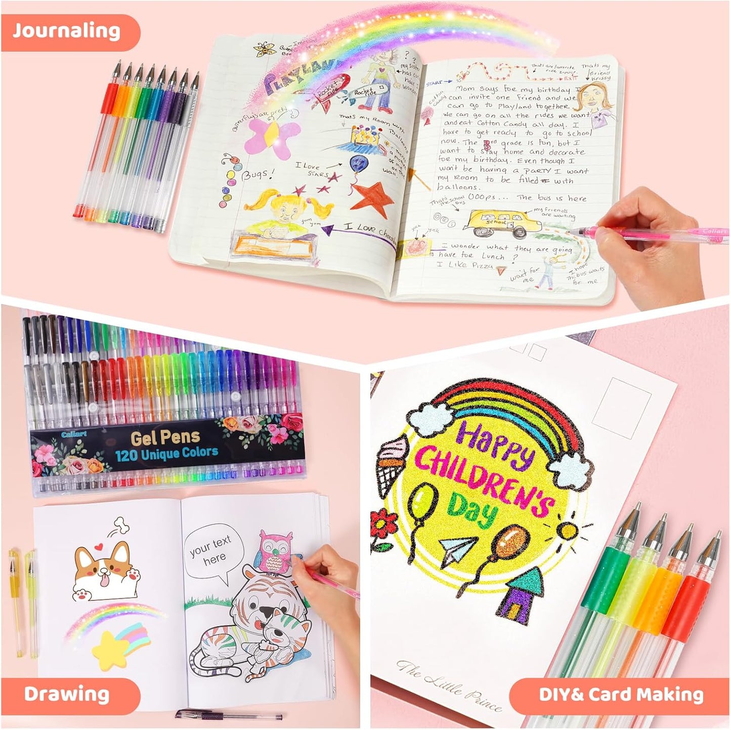 120 Color Gel Pens, 40% More Ink Fine Point Colored Pens, Neon Glitter Gel Pens for Adult Coloring Book, Drawing, Doodling, Scrapbook, Journaling, Sparkle Pen Gift for Kids