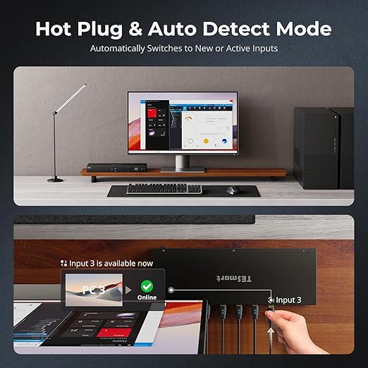 TESmart 8X1 HDMI KVM Switch 8 Port 4K@30Hz, USB2.0 Rackmount KVM Enterprise-Grade EDID Emulator | Hotkey Switch | RS232 | LAN Port | IR Remote | IP Control | Auto Scan | with 8 Pcs 5ft KVM Cable