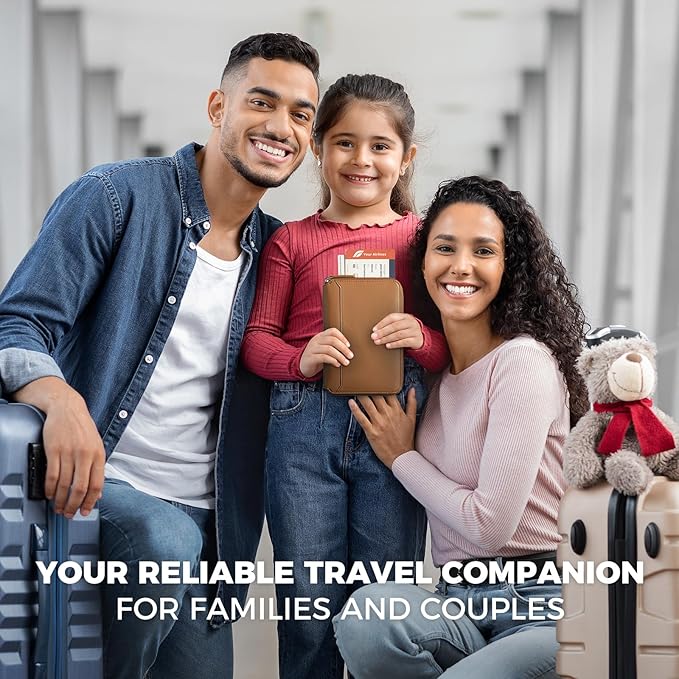 VULKIT Leather Passport Holder for 4-8 Passports Family Passport Wallet with Zipper Travel Documents Organizer for Men or Women(Brown)