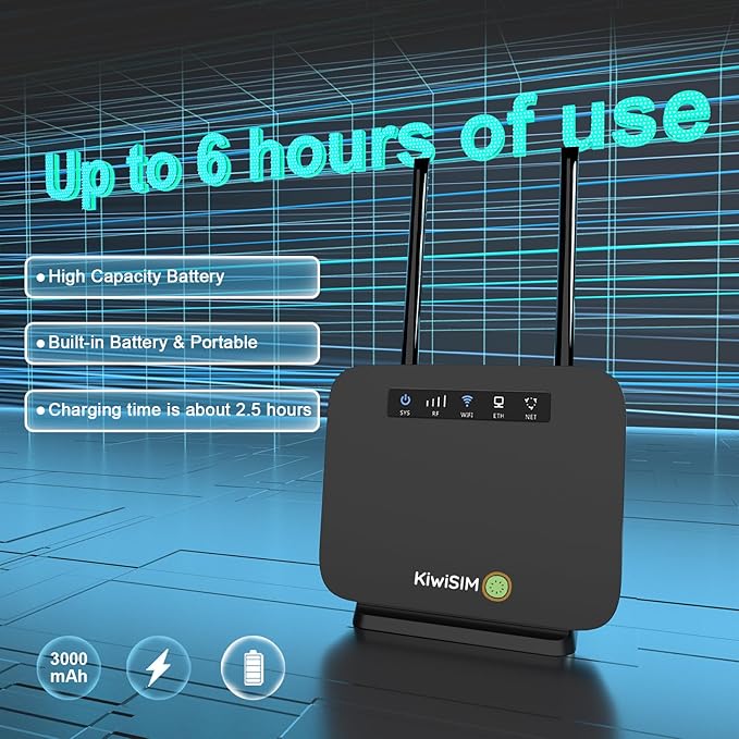 4G LTE WiFi Router with 5GB Data Card, Portable Modem WiFi Router, 300Mbps WiFi, Supports Verizon, AT&T and T-Mobile, 3000mAh Battery, WiFi Mobile Hotspot Router for Home/Office/RV/Camping