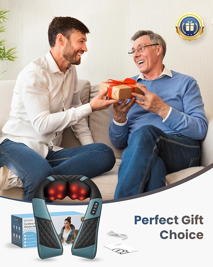 COMFIER Cordless Neck Massager for Pain Relief Deep Tissue, Shiatsu Shoulder Massager with Heat, 3D Kneading Back Massager Pillow, Rechargable & Portable, Car Office,Home Use