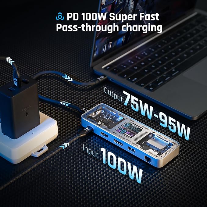 DOCKCASE Explorer Edition USB C Hub (10-in-1) with 4K@60Hz HDMI & DP, Gigabit Ethernet,1 USB-C and 3 USB-A Ports,100W Power Delivery, UHS-II TF/SD Card Slot for MacBook Air/Pro,XPS,and More