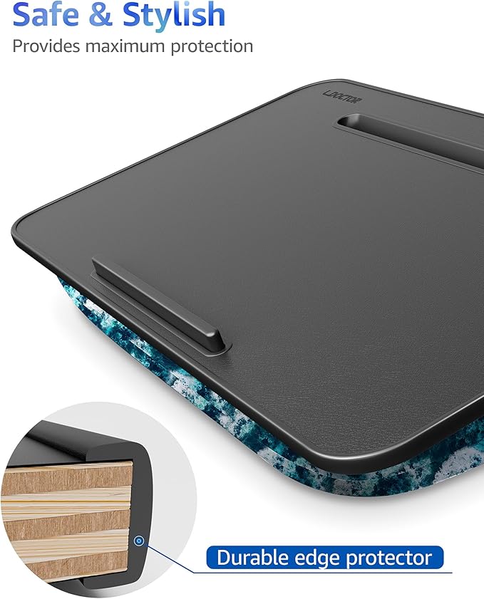 Lap Desk - Portable Laptop Stand & Stand, Fits Up to 17.3 in, Washable Cushion, Built-in Phone Holder & Mouse Pad - Gaming, Eating, Writing, Working on Bed, Couch,Floor - Large, Blue Wave（L.DOCTOR）