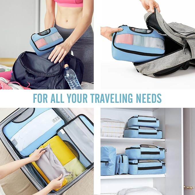 Veken 8 Set Packing Cubes for Travel Essentials, Suitcase Organizer Bags in 4 Sizes, Carry-On Luggage Accessories with Large Laundry & Hanging Toiletry Bag, Must-Have for Airplane, Road Trip & Camping