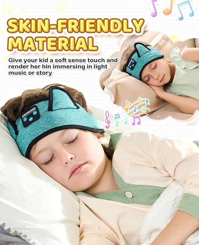 KIDSBAND Kids Headphones for Plane, Wireless Headband Adjustable, Does Not Press The Ears, Convenient for Long-Time Use, Headphones for Boys,Girls,Sleeping,School,Air Travel,Smartphones,Tablet