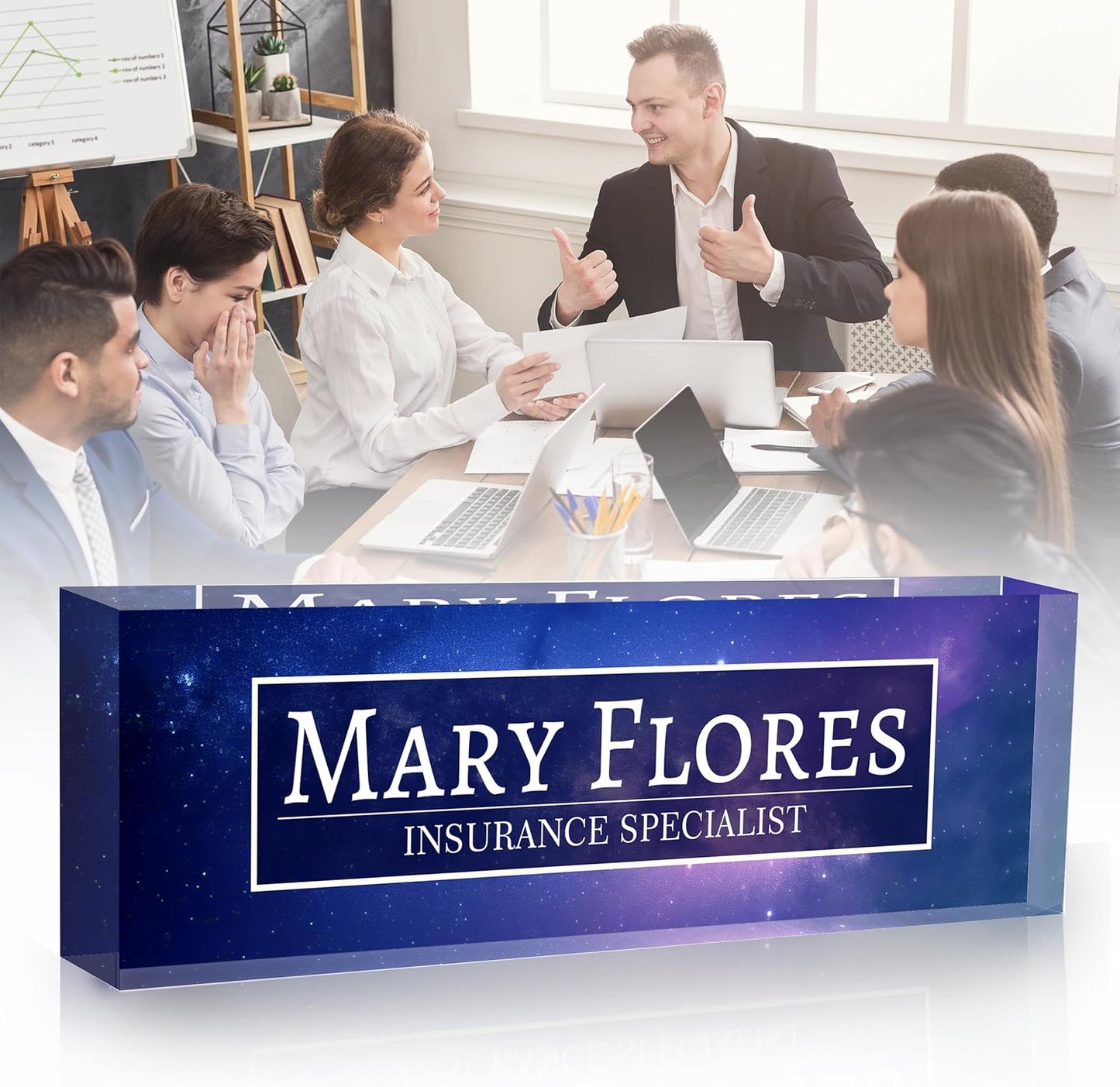 Acrylic Desk Name Plate Personalized-Teacher Name Plates for Desks Classroom-Gifts for Teacher Boss Employee Appreciation Office Desk Decor (Galaxy)