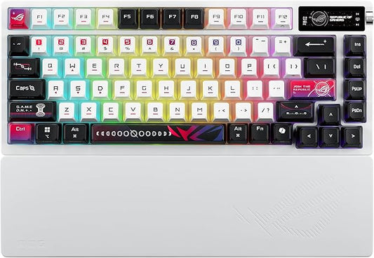 ASUS ROG Azoth X Wireless Mechanical Gaming Keyboard – 75% TKL, Tri-Mode Connectivity, Hot Swappable Pre-lubed ROG NX V2 Snow Linear Switches, South-Facing PCB, PBT Keycaps, PC/Mac Support - White