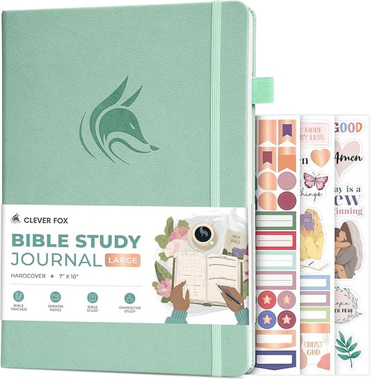 Clever Fox Bible Study Journal Large – Church Notes Notebook – Note Taking & Journaling Kit – Faith Based Religious Accessories, 7x10” (Mint Cream)