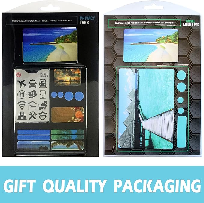 Webcam Covers + Adhesive Mouse Pad - Tablet Webcam Covers - Smart TV & for Every Size Webcam on Any Device - Reusable/Multi-use – Protect Your Privacy with Gecko (Beach + Mousepad)