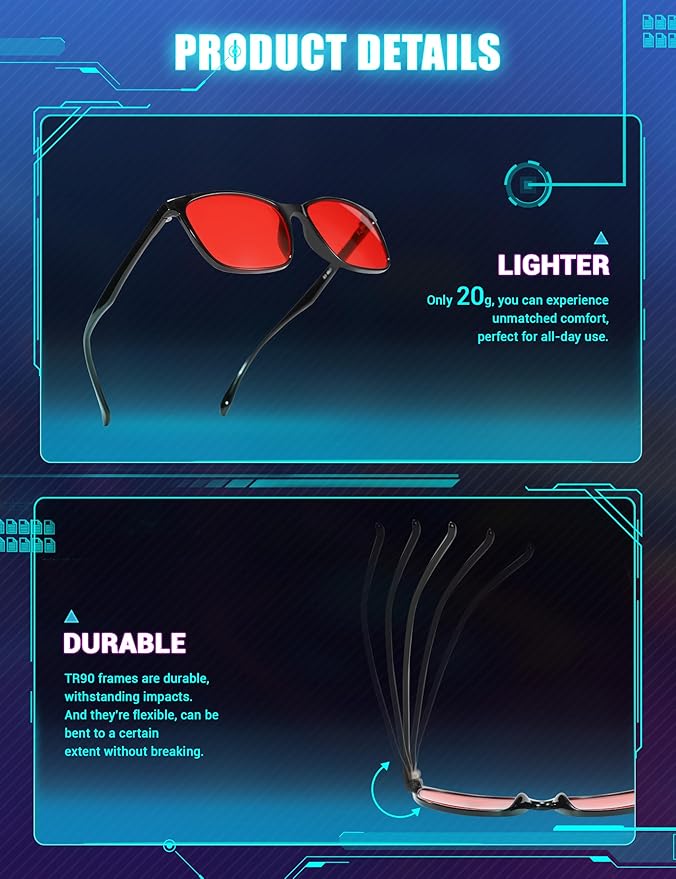 TIJN Sleep Glasses for 99.9% Blue Green Light Blocking Dual AR Coatings Red Lens for Computer Gaming Reduce Eyestrain, TR90, Black