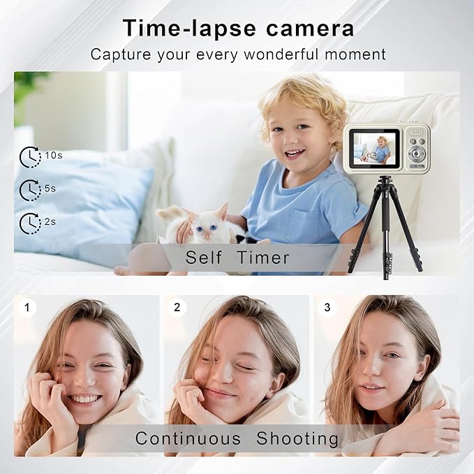 Digital Camera, FHD 1080P 48MP Kids Camera, Autofocus Point and Shoot Digital Cameras with 32GB Card, 16X Zoom Anti-Shake, Compact Small Camera with 1500mAH Built-in Batteries for Boys Girls Kids