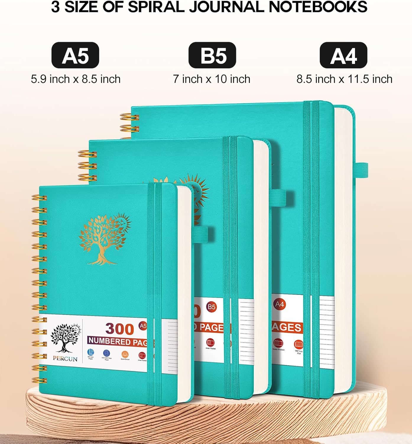 Spiral Notebook Journal for Women Men, 300 Numbered Lined Pages, College Ruled, A5 Hardcover Spiral Bound Notebook for School, Work, Note Taking Writing, Leather Spiral Journal Medium 5.9"x8.5"