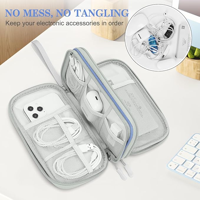 FYY Electronic Organizer, Travel Cable Organizer Bag Pouch Electronic Accessories Carry Case Portable Waterproof Double Layers All-in-One Storage Bag for Cable, Cord, Charger, Phone, Blue Pattern