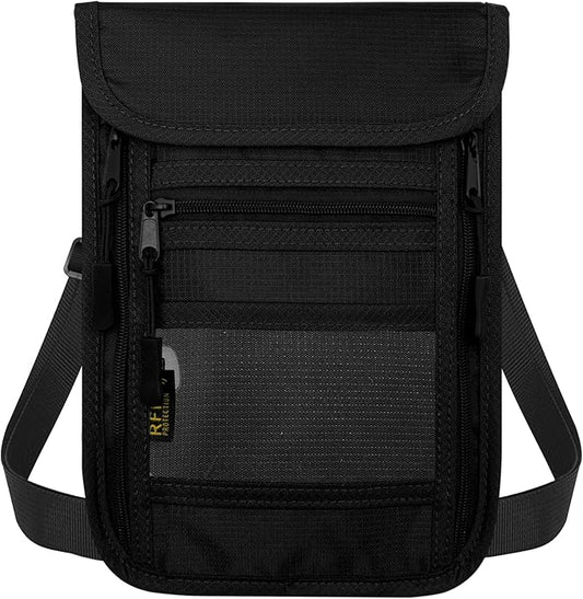 sundee Travel Neck Wallet with Double Zippers, RFID Blocking Passport Holder with Adjustable Neck Strap for Men and Women to Keep Cash, Credit Cards and Travel Documents Safe - Black