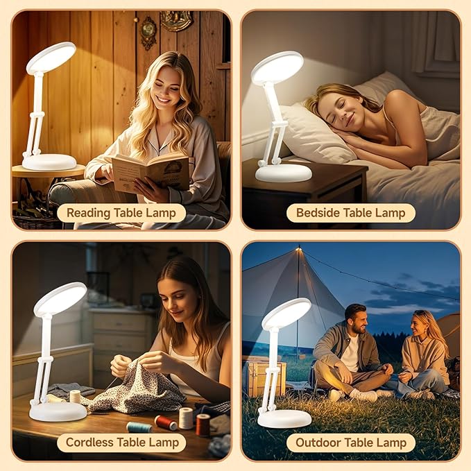COOLNIGHT Cordless Table Lamp,10 Brightness Battery Operated Table Lamp,3600 mAh Rechargeable Table Lamp,Portable Lamp Foldable Table Lamp Small Table Lamp,Battery Operated Table Lamp Wireless Lights