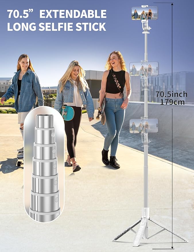 71" Phone Tripod Selfie Stick, All-in-1 with Remote, Extendable Cell Phone Tripod for iPhone, Smartphone Stand for Selfie/Video Recording/Photo/Live Stream/Vlog