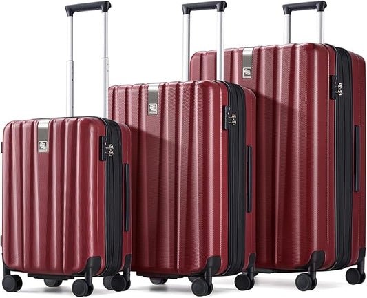 Hanke Expandable Hardshell Luggage Sets 3 piece Carry On Luggage with Wheels Suitcases Lightweight Checked Tsa Luggage Rolling Large Suitcase Travel Luggage Bag Woman Men 20/24/29 Inch(Burgundy)
