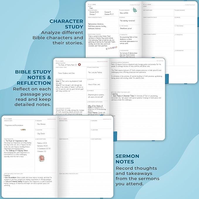 Clever Fox Bible Study Journal Large – Church Notes Notebook – Note Taking & Journaling Kit – Faith Based Religious Accessories, 7x10” (Aquamarine)