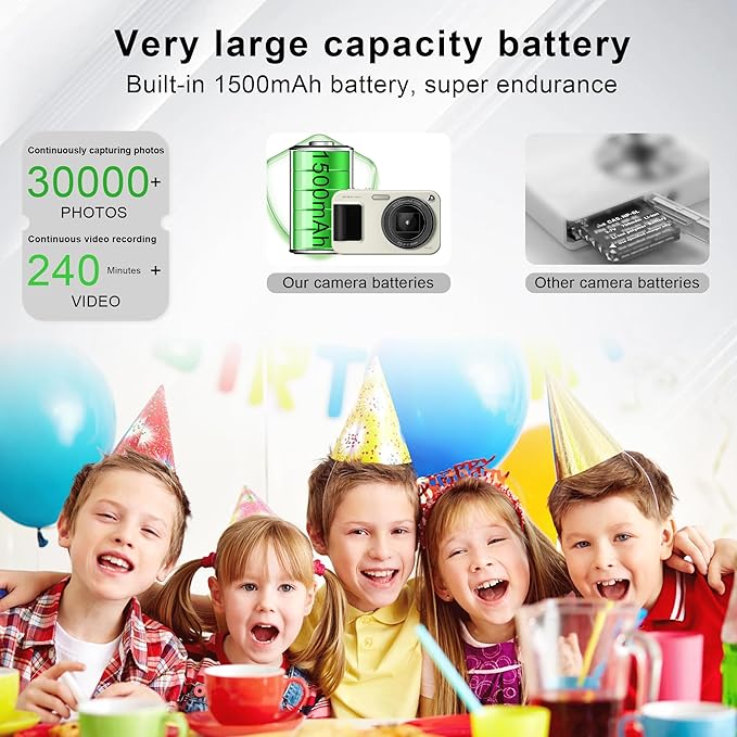 Digital Camera, FHD 1080P 48MP Kids Camera, Autofocus Point and Shoot Digital Cameras with 32GB Card, 16X Zoom Anti-Shake, Compact Small Camera with 1500mAH Built-in Batteries for Boys Girls Kids