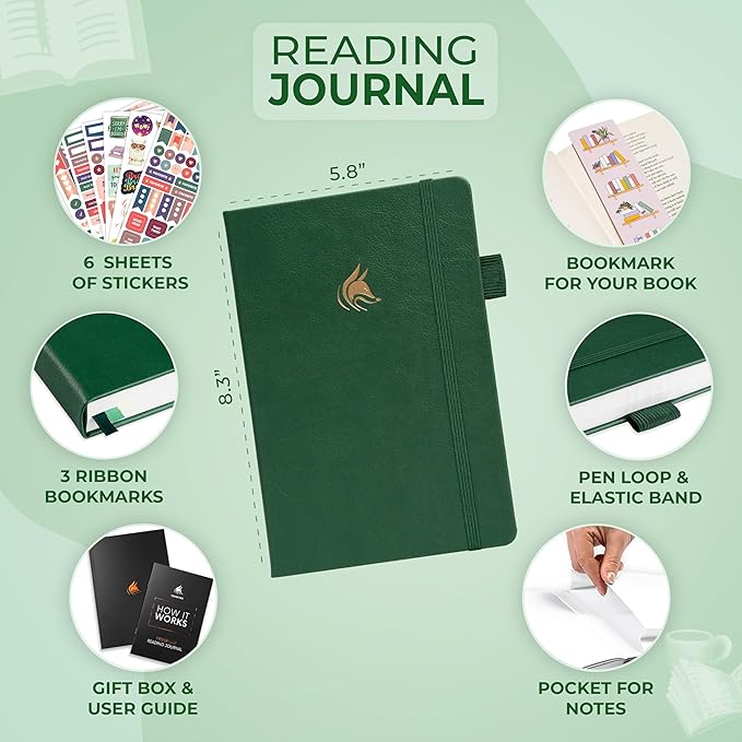 Clever Fox Reading Journal Premium – Review Log Notebook with Reading Tracker – Gifts & Accessories for Book Lovers, Adults & Kids (Forest Green)