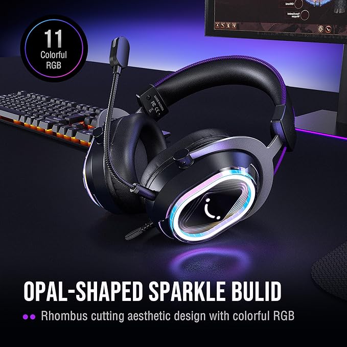 FIFINE Wired Gaming Headset: 7.1 Surround Sound - Vibrant RGB Lighting - NC Mic - Ergonomic Ear Pads - Control Box, Streaming USB Headset for PC, PS5/PS4, Laptop, Mac - AmpliGame H13BP (Black&Purple)