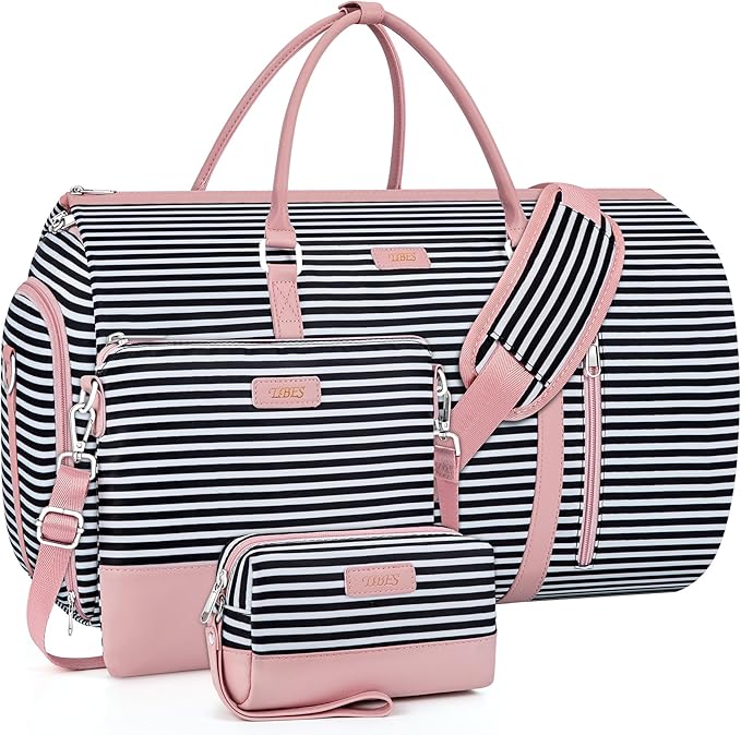 4pcs Convertible Garment Duffel Bag for Travel - 50L 2-in-1 Carry On Weekender Overnight Bag with Toiletry Bag, Fits Suits & Dresses, Trolley Sleeve, Hanging Suit Compartment, Waterproof Shoe Pocket