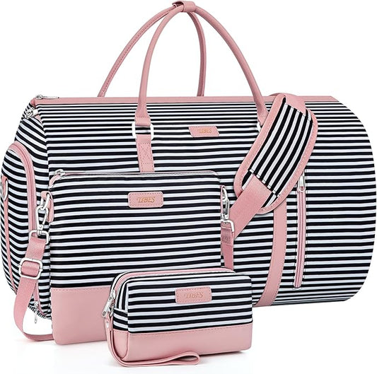 4pcs Convertible Garment Duffel Bag for Travel - 50L 2-in-1 Carry On Weekender Overnight Bag with Toiletry Bag, Fits Suits & Dresses, Trolley Sleeve, Hanging Suit Compartment, Waterproof Shoe Pocket