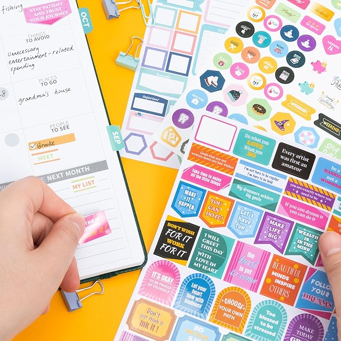 Ospelelf Planner Stickers, 18 Sheets Monthly Calendar Sticker Pack, Inspirational Motivational Quotes Festivals Label Sticker, for Decorating Organizers Scrapbooks Laptops Cups