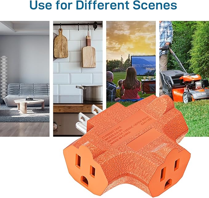 K KASONIC - 3-Outlet Grounding Adapter, [UL Listed] Plug Extender, Heavy-Duty Grounded Power Tap - 3 Pack (Orange)