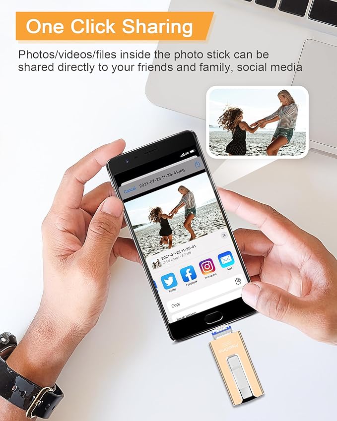 256GB USB Flash Drive for Phone and Pad, Photo Stick High Speed External USB Thumb Drives Photo Storage Memory Stick for Save More Photos and Videos (Gold, 256GB)