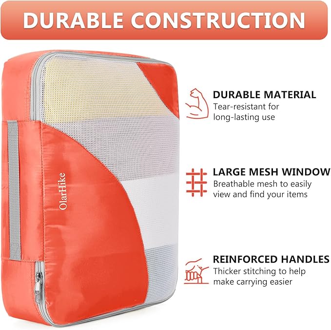 8 Set Packing Cubes for Travel, Gifts for Women Mom,Anti-Tearing Suitcase Organizer for Luggage with Shoe & Hanging Toiletry Bag,OlarHike Vacation Essentials & Accessories for Cruise Ship,Orange