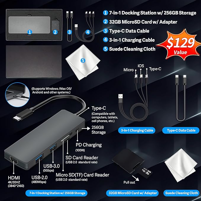 msi Thin 15 15.6" FHD 144Hz Gaming Laptop, Intel i5-13420H, NVIDIA GeForce RTX 4050, 16GB DDR4 RAM, 1TB PCIe SSD, Backlit Keyboard, Wi-Fi 6E, Webcam, Win 11 Pro, Gray, 256GB Docking Station Set