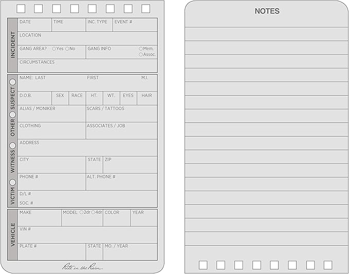 Rite in the Rain Weatherproof Field Interview Notebook, 3" x 5", Black Cover, Field Interview Form Pages, 6 Pack (No. 104L6)