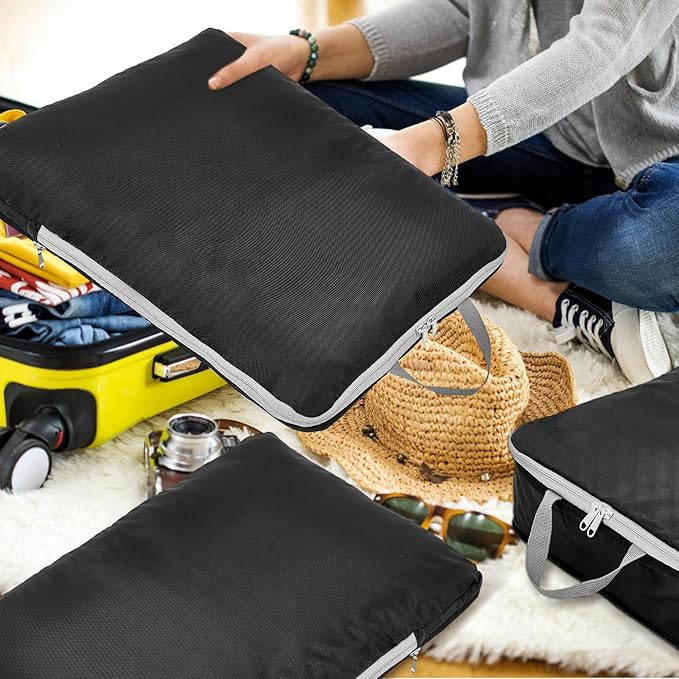 Hosuly 6 Pcs 17.3 x 12.6'' Compression Packing Cube Bag Extra Large Travel Expandable Space Saving Organizers XL for Luggage Storage(Black)