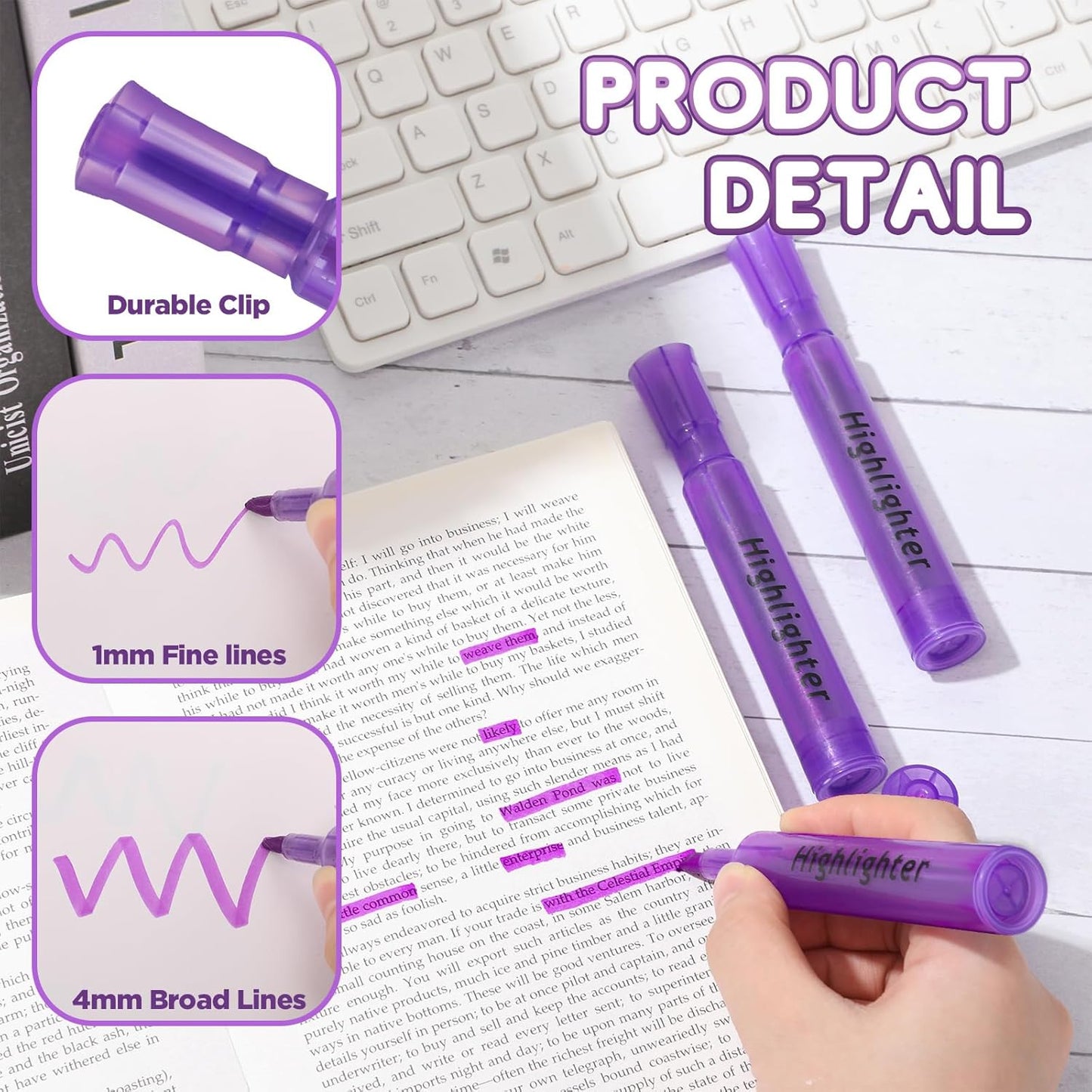 Qilery 72 Pack Highlighters Bulk, Tank Style Chisel Tip Highlighters Markers Quick Drying for Kids and Adult Coloring, Classroom Home Office School Supplies (Purple)