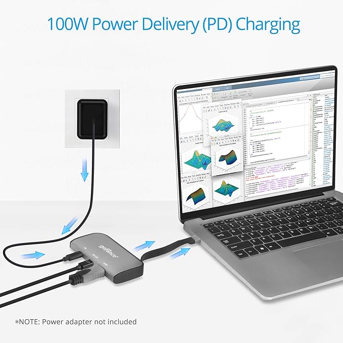 gofanco USB-C Dual Video Xpanding (VXP) with PD 3.0 Charging – DP Alt Mode Required, Thunderbolt 3 Compatible, Dual Monitor Panoramic 3840x1080 View Adapter - USB C to mDP/DP & HDMI - Windows & macOS