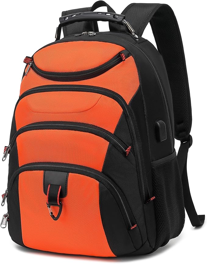 Boavan Laptop Backpack for men, 15.6 inch Laptop Bag with USB Port, Waterproof Travel Work Backpack Purse, Anti-Theft Teacher Nurse Doctor Casual Bookbags Office Business backpack，Orange Black