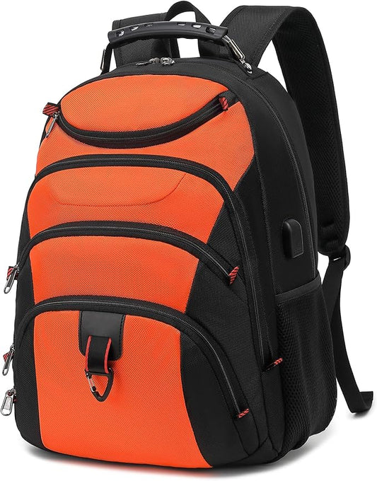 Boavan Laptop Backpack for men, 15.6 inch Laptop Bag with USB Port, Waterproof Travel Work Backpack Purse, Anti-Theft Teacher Nurse Doctor Casual Bookbags Office Business backpack，Orange Black