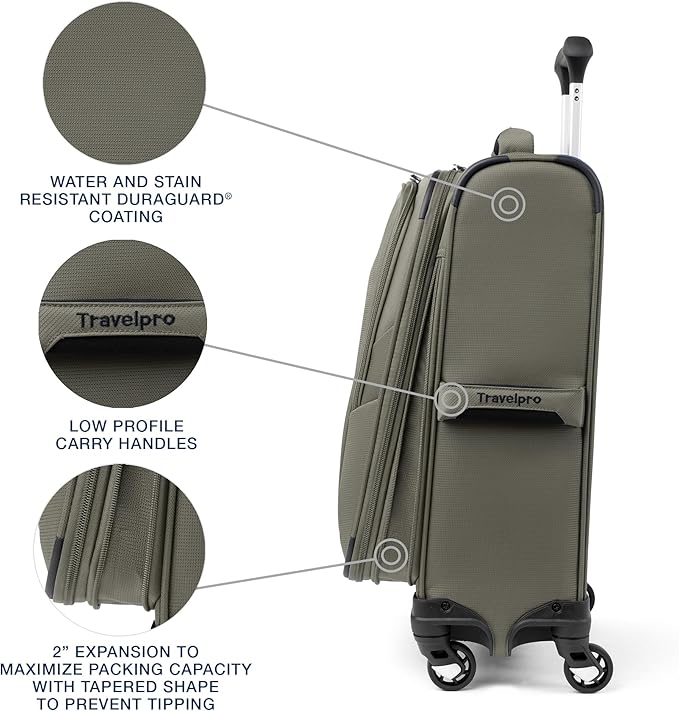 Travelpro Maxlite 5 Softside Expandable Carry on Luggage with 4 Spinner Wheels, Lightweight Suitcase, Men and Women, Slate Green, Compact Carry on 20-Inch