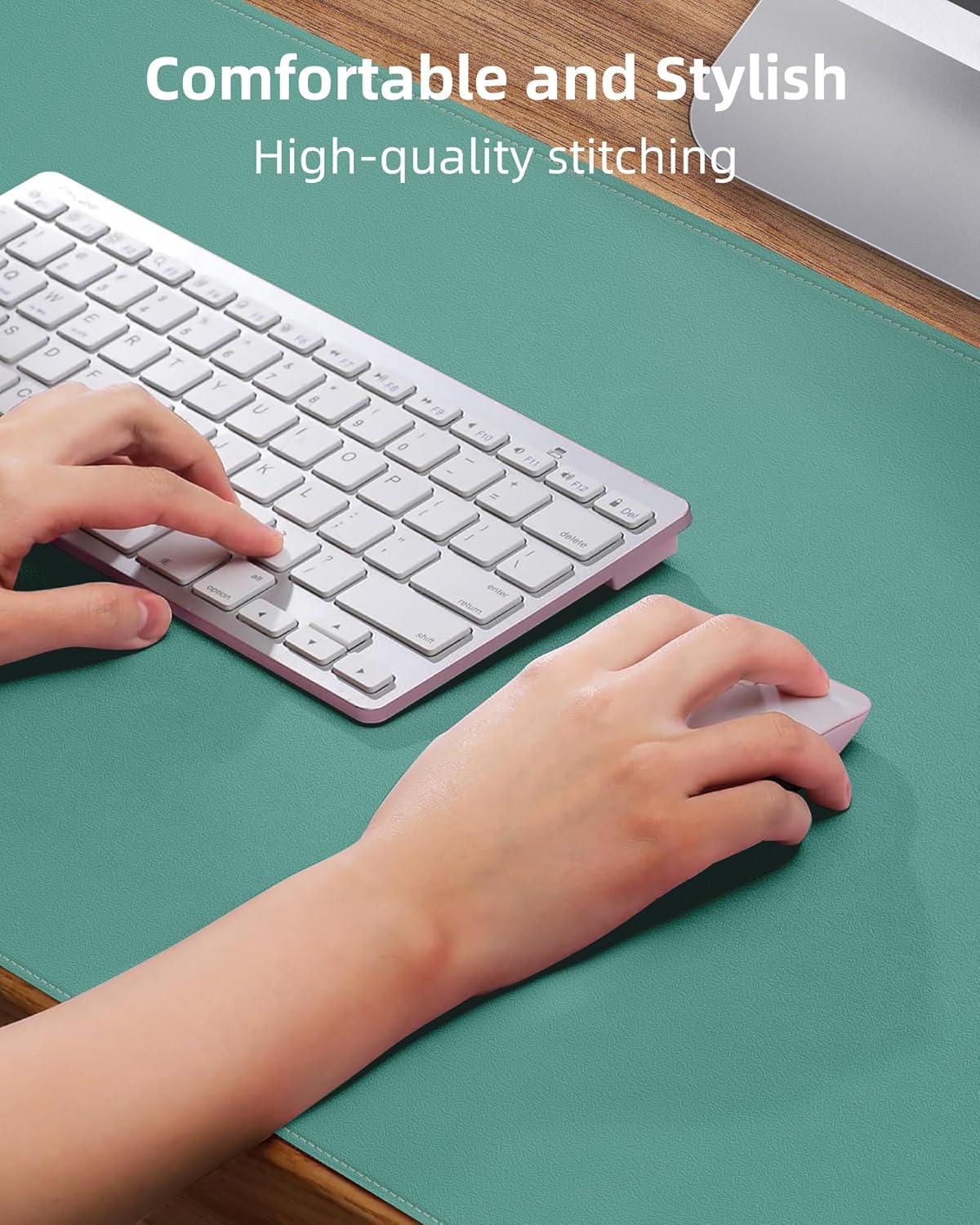 Leather Desk Pad Protector,Desk Mat,Large Mouse Pad, Non-Slip Desk Pad, Waterproof PU Leather Desk Blotter Mat, Desk Cover for Office and Home (Light Green, 36" x 17")