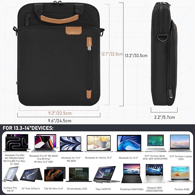 13.3-14 Inch Laptop Sleeve Bag, Padded Carrying Case for MacBook Pro M3/M2 14" /13", MacBook Air 13.6" M3/M2 2024/2022, Surface Pro AI PC/9/8 13",Protective Bag with Accessory Pocket